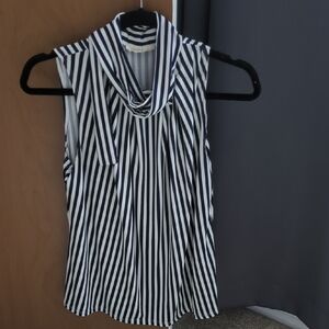 Navy and White Striped Cowl Neck Blouse
